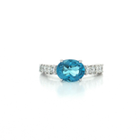 Oval Deep London Blue Topaz & Princess Cut Diamond Ring (3 ¾ ct. tw.) in 18k White Gold