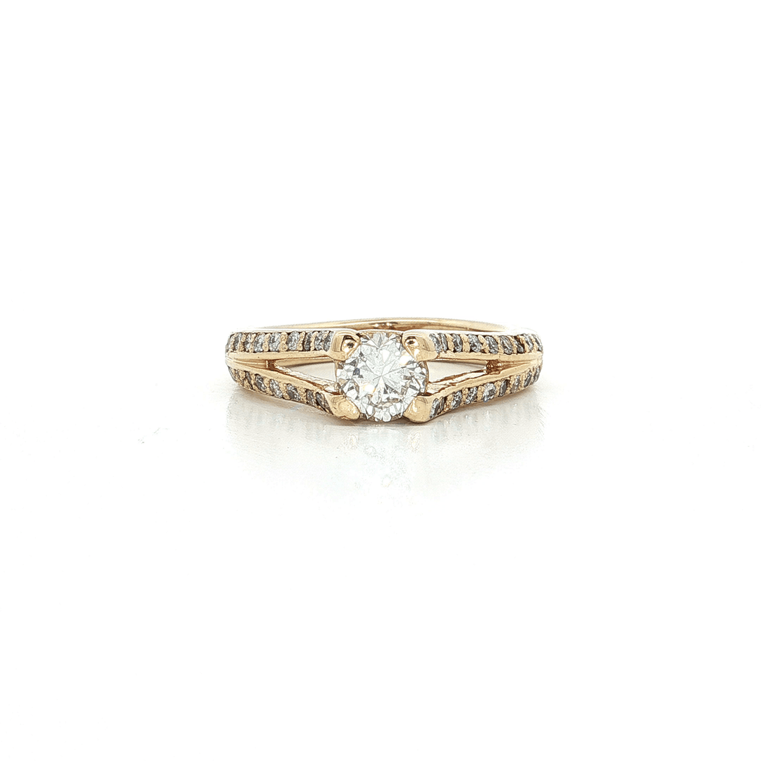 1.00 CTW Natural Round Brilliant Cut Diamonds in a Split - Shank 14kt Yellow Gold Engagement Ring – Jewelry Depot, Inc.