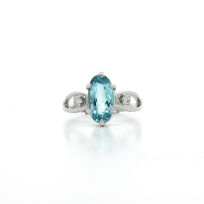 2.20 CTW AAAA - Grade Sky Blue Oval Cut Topaz & Colorless Near Flawless Natural Round Brilliant Cut Diamonds in a 14kt White Gold Ring – Jewelry Depot, Inc.