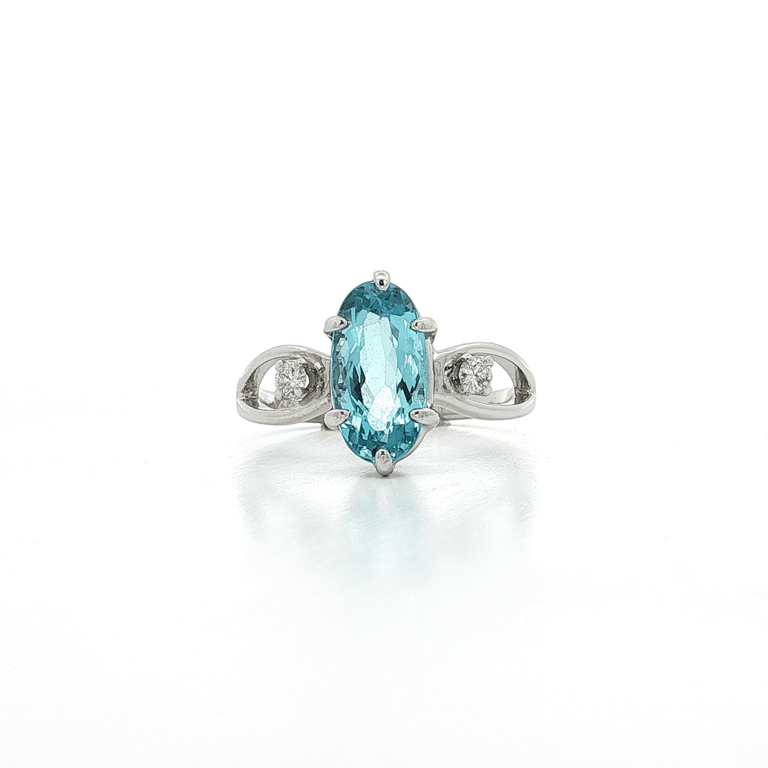 2.20 CTW AAAA - Grade Sky Blue Oval Cut Topaz & Colorless Near Flawless Natural Round Brilliant Cut Diamonds in a 14kt White Gold Ring – Jewelry Depot, Inc.