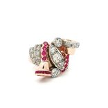 Vintage 1940s Old European Cut Colorless Nearly Flawless Ruby & Diamond Ring (2 ⅗ ct. tw.) in 14k White & Rose Gold