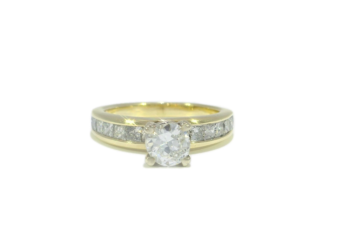 1.75 CTW EGL USA Certified Natural Colorless Transition Cut Diamond Ring in 14kt Yellow Gold