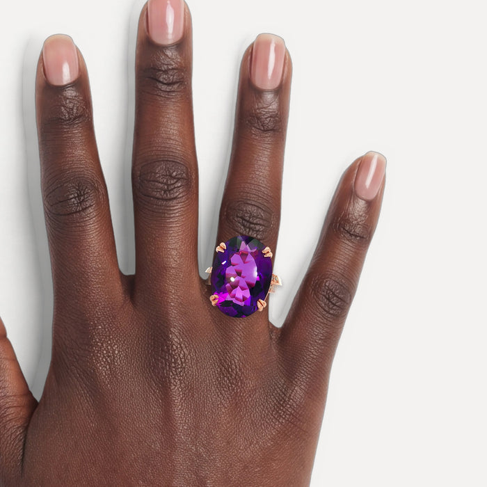 Deep Purple Amethyst & Diamond Cocktail Ring (22 ¼ ct. tw.) in 10k Rose Gold shown on a hand (deep skin tone)
