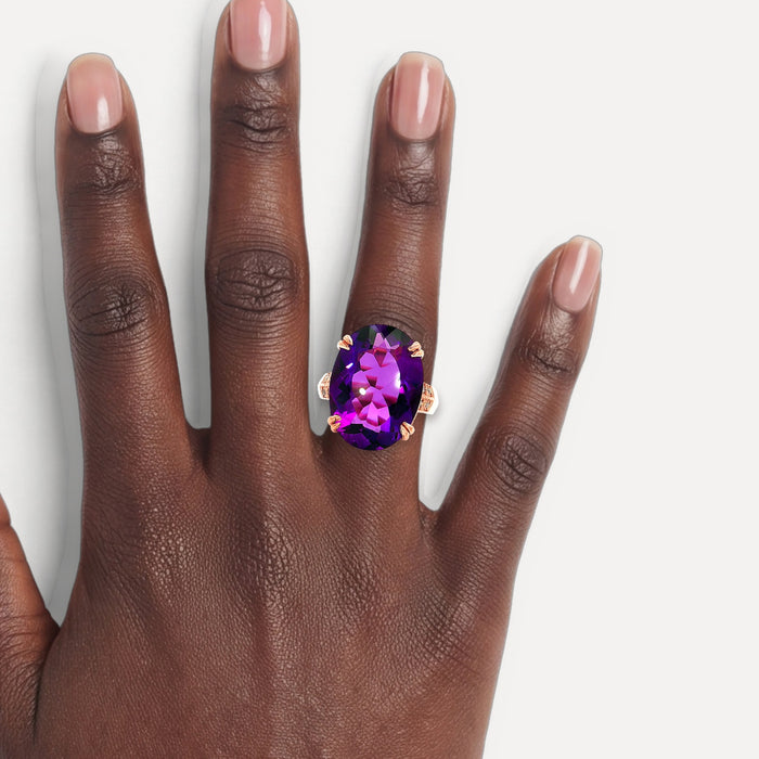 Deep Purple Amethyst & Diamond Cocktail Ring (22 ¼ ct. tw.) in 10k Rose Gold shown on a hand (deep skin tone)