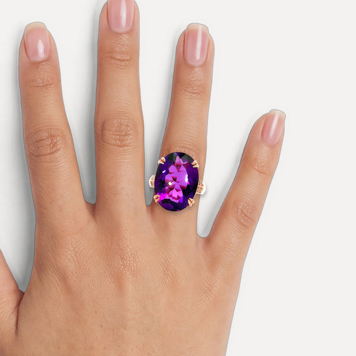 Deep Purple Amethyst & Diamond Cocktail Ring (22 ¼ ct. tw.) in 10k Rose Gold shown on a hand (medium skin tone)