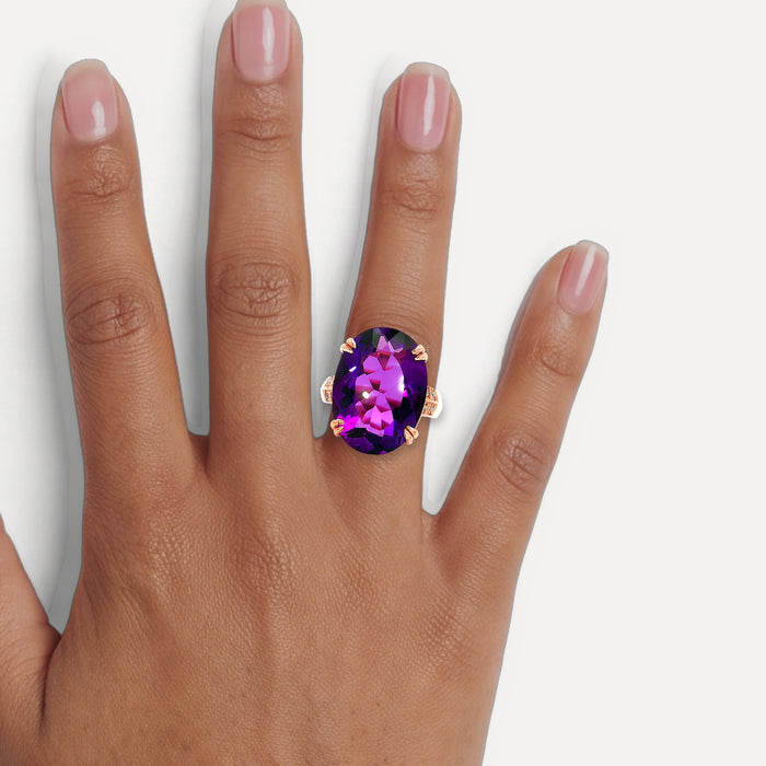 Deep Purple Amethyst & Diamond Cocktail Ring (22 ¼ ct. tw.) in 10k Rose Gold shown on a hand (medium deep skin tone)