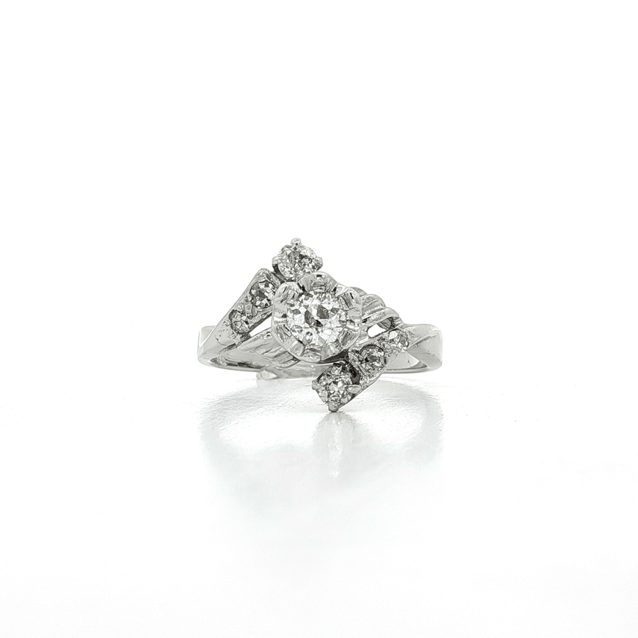 19th Century Victorian Old Mine Cut Near Colorless Diamond Ring (7/8 ct.) 14k White Gold