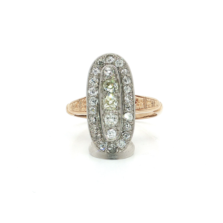 1.20 CTW 19th Century Victorian Old Mine Cut Natural Diamond Ring in 14kt Yellow Gold & Palladium