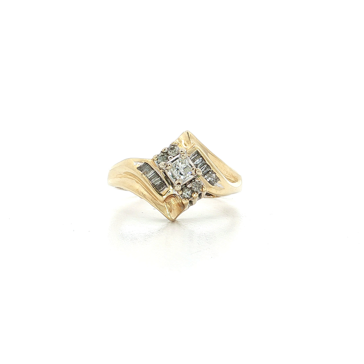 0.50 CTW Natural Near Colorless Diamond "All My Love" Ring with Princess Cut, Baguette, & Round Brilliant Cut Diamonds in 14kt Yellow Gold