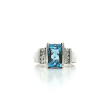 Checkerboard Cut London Blue Topaz & Colorless Diamond Ring (3 ¼ ct. tw.) in 10k White Gold