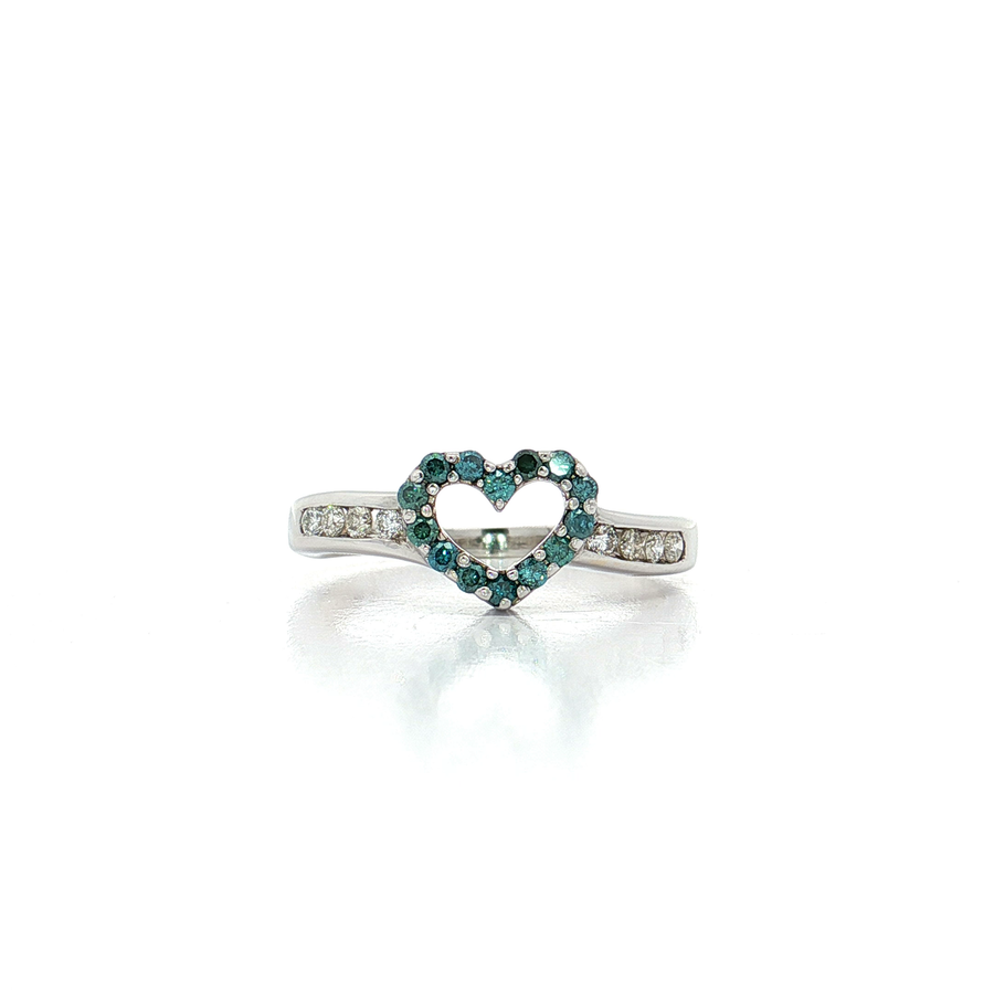 Open Heart Blue and White Diamond Ring (2/3 ct. tw.) 14k White Gold