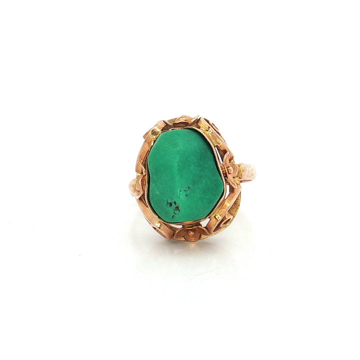 Antique Victorian Freeform Green Turquoise Ring (7 ¾ ct.) in 14k Rose Gold