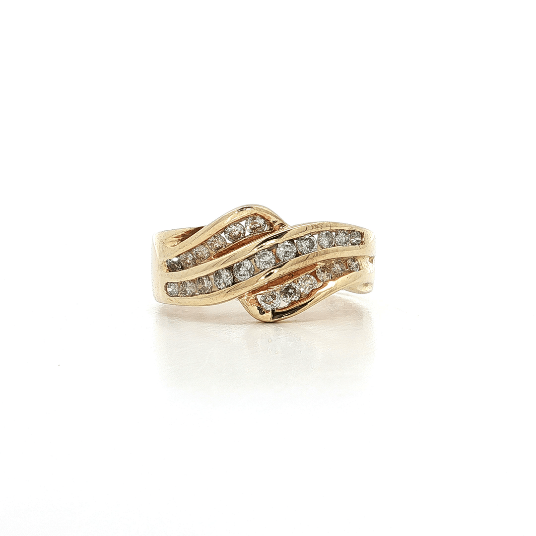 0.55 CTW of Natural Near - Colorless Round Brilliant Cut Diamonds Channel - Set in a 14kt Yellow Gold Wave Ring – Jewelry Depot, Inc.