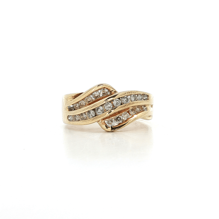 0.55 CTW of Natural Near - Colorless Round Brilliant Cut Diamonds Channel - Set in a 14kt Yellow Gold Wave Ring – Jewelry Depot, Inc.