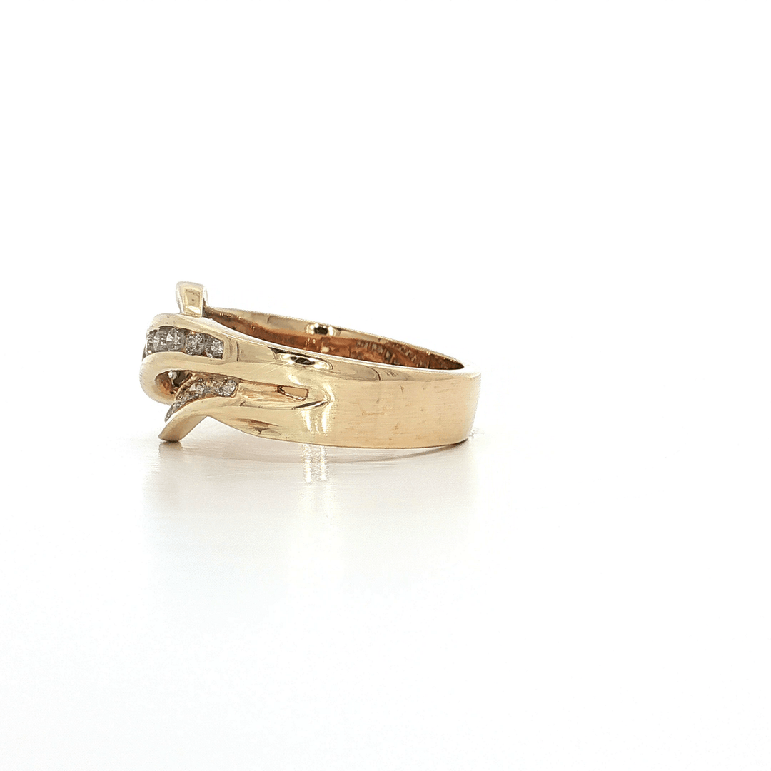 0.55 CTW of Natural Near - Colorless Round Brilliant Cut Diamonds Channel - Set in a 14kt Yellow Gold Wave Ring – Jewelry Depot, Inc.