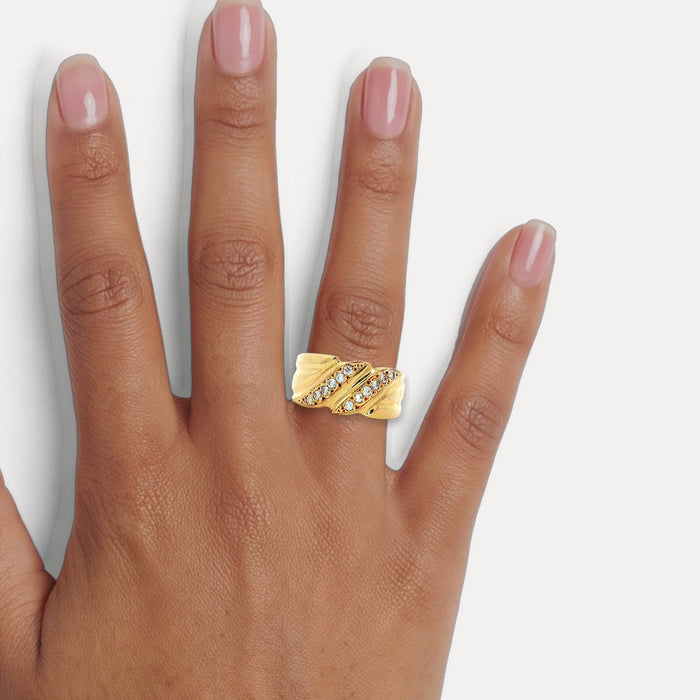 Round Brilliant Cut Near Colorless Diamond Ring (¼ ct.) in 18k Yellow Gold shown on a hand (medium deep skin tone)