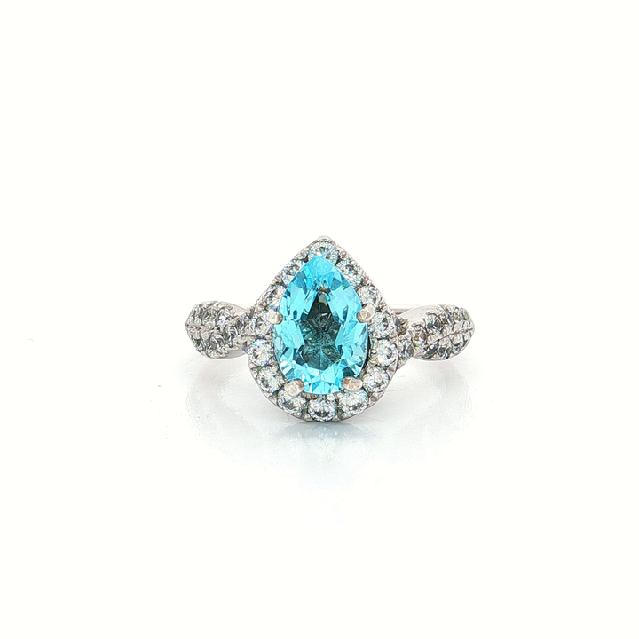 Pear Vivid London Blue Topaz Cubic Zirconia Halo Ring (1 ct.) in Sterling Silver