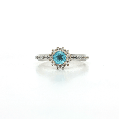 1.25 CTW Near - Colorless Round Brilliant Cut Diamond & AAA Grade Swiss Blue Topaz in a 14kt White Gold Ring – Jewelry Depot, Inc.