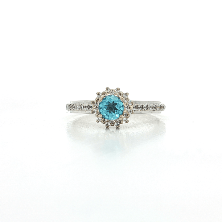 1.25 CTW Near - Colorless Round Brilliant Cut Diamond & AAA Grade Swiss Blue Topaz in a 14kt White Gold Ring – Jewelry Depot, Inc.