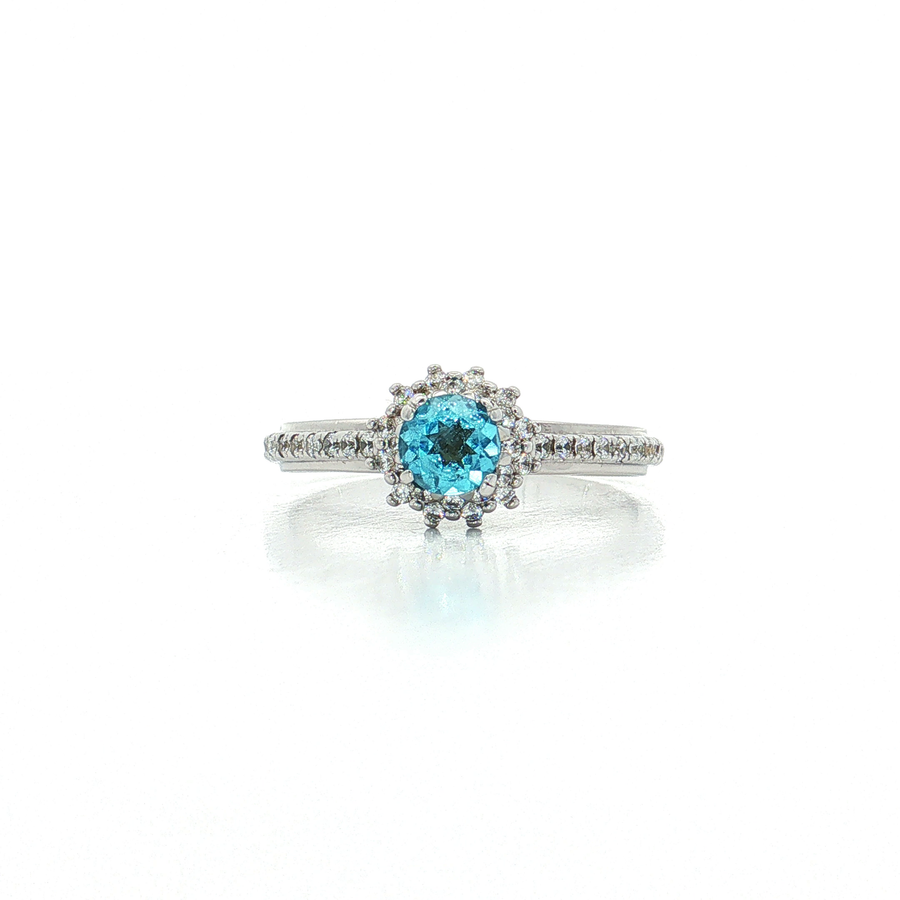 Round Brilliant Cut Near-Colorless Diamond & Swiss Blue Topaz Ring (1 1/4 ct. tw.) 14k White Gold