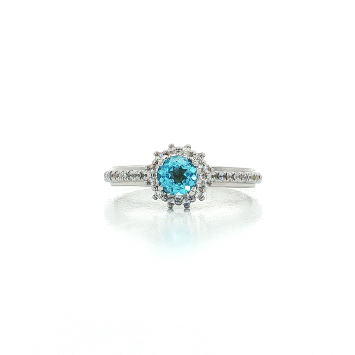 Round Brilliant Cut Near-Colorless Diamond & Swiss Blue Topaz Ring (1 ¼ ct. tw.) in 14k White Gold
