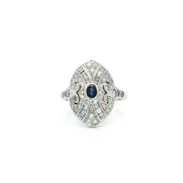 Vintage Sapphire & Diamond Art Deco Cocktail Ring (1 ct. tw.) in 18k White Gold