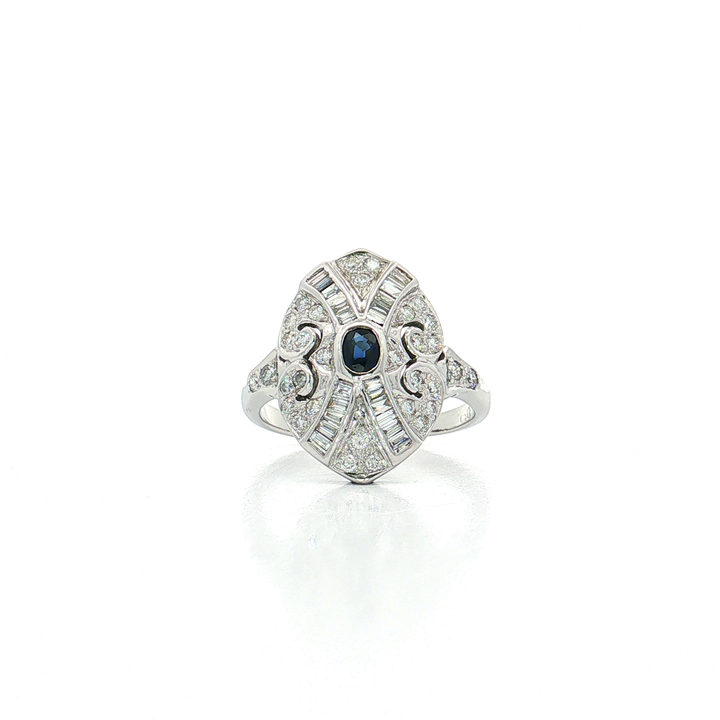 Vintage Sapphire & Diamond Art Deco Cocktail Ring (1 ct. tw.) in 18k White Gold