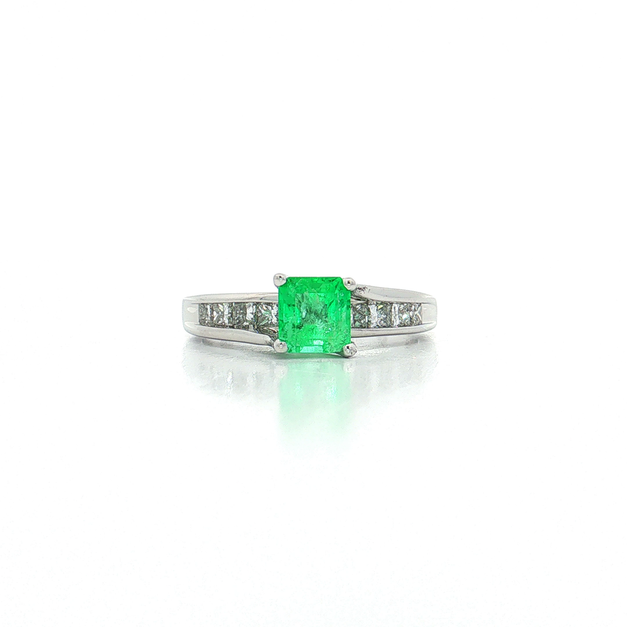 Emerald Cut Vivid Emerald Near-Colorless Princess Cut Diamond Ring (2 ½ ct. tw.) in 14k White Gold