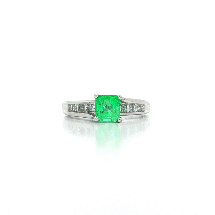 Emerald Cut Vivid Emerald Near-Colorless Princess Cut Diamond Ring (2 ½ ct. tw.) in 14k White Gold