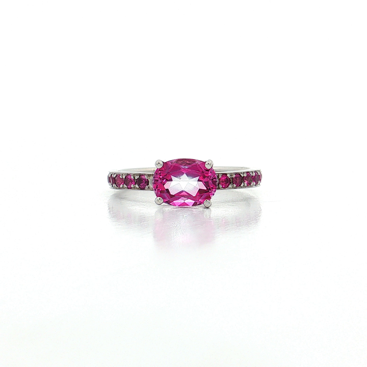 Oval Vivid Pink Spinel Fancy Vivid Pink Near-Flawless Eternity Diamond Engagement Ring (2 ½ ct. tw.) in 14k White Gold