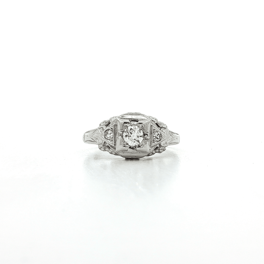 Antique Style Nearly Flawless Colorless Diamond Ring (1/4 ct.) 18k White Gold