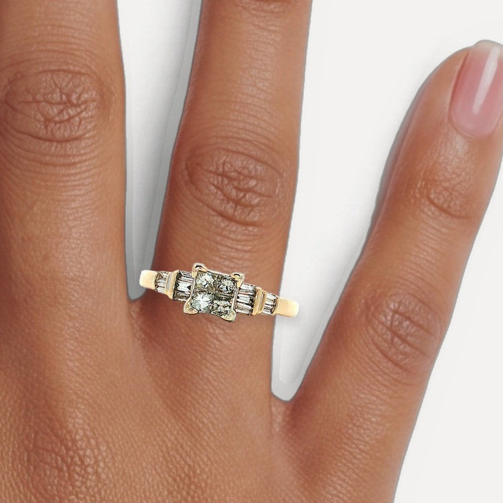 Princess Cut Invisibly-Set Near-Colorless Diamond Engagement Ring (1 ct. tw.) in 14k Yellow & White Gold