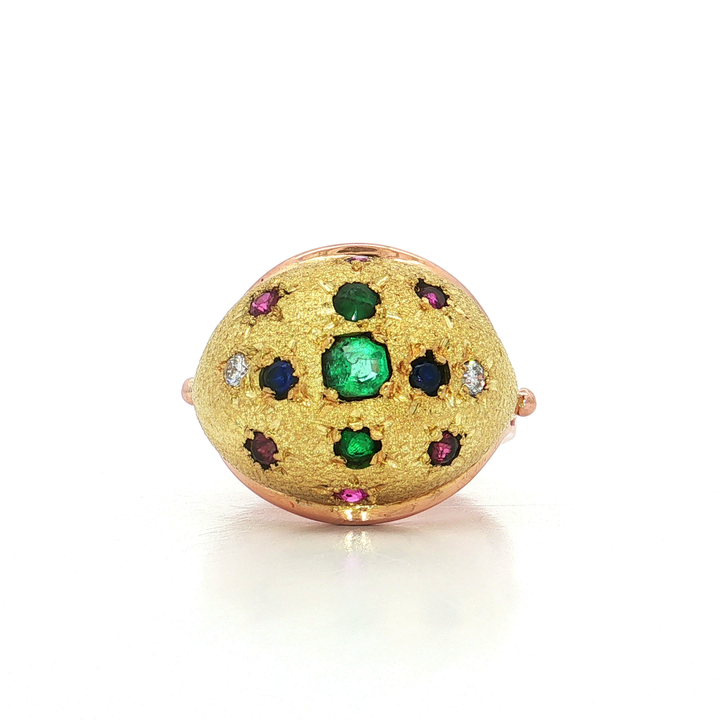 Vintage Floral Emerald Ruby Diamond Ring (1 ½ ct. tw.) in 18k Yellow & Rose Gold