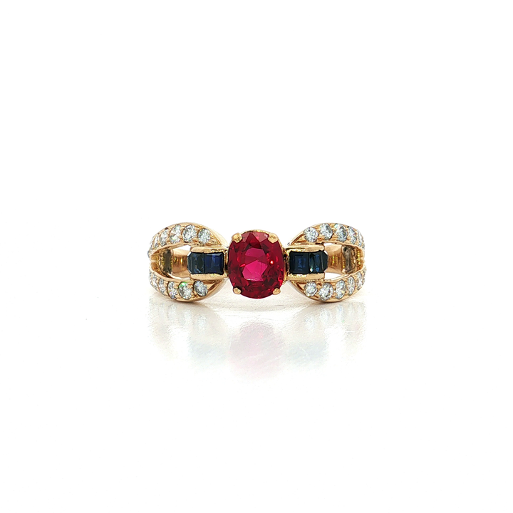 Deep Red Ruby & Vivid Blue Sapphire Colorless Nearly Flawless Diamond Ring (2 ⅞ ct. tw.) in 18k Yellow Gold
