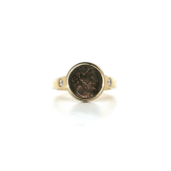 0.16 CTW Ancient Roman Coin & Natural Colorless Nearly Flawless Round Brilliant Cut Diamond Ring in 14kt Yellow Gold – Jewelry Depot, Inc.