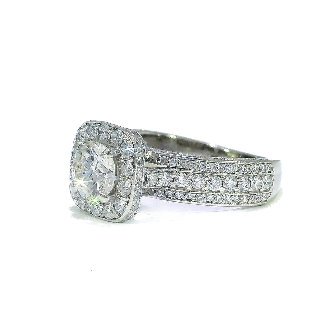 1.81 CTW GIA & EGL Certified Colorless Round Brilliant Cut VS₁ Diamond Halo Engagement Ring in 18KT White Gold