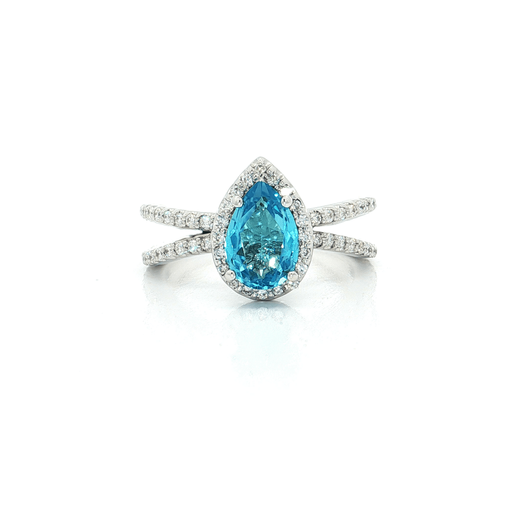 2.48 CTW Natural AAAA Grade Swiss Blue Topaz & Natural Round Brilliant Cut Colorless Diamonds in a Split - Shank 14kt White Gold Ring – Jewelry Depot, Inc.