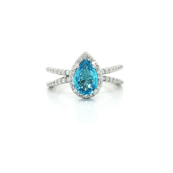2.48 CTW Natural AAAA Grade Swiss Blue Topaz & Natural Round Brilliant Cut Colorless Diamonds in a Split - Shank 14kt White Gold Ring – Jewelry Depot, Inc.