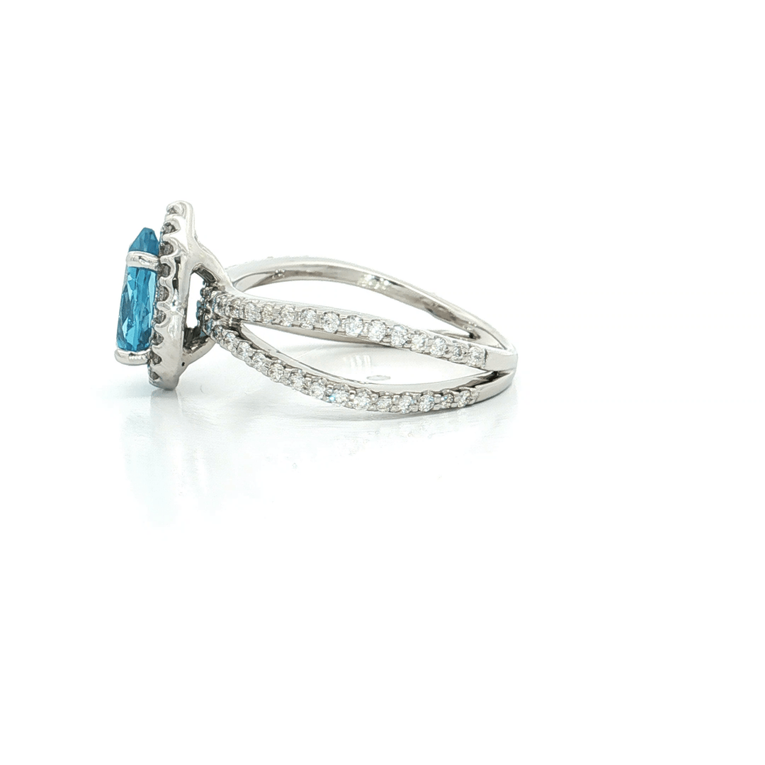 2.48 CTW Natural AAAA Grade Swiss Blue Topaz & Natural Round Brilliant Cut Colorless Diamonds in a Split - Shank 14kt White Gold Ring – Jewelry Depot, Inc.