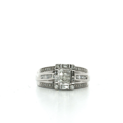 Princess Cut & Round Brilliant Cut Cluster Diamond Ring (1 ct. tw.) in 10k White Gold