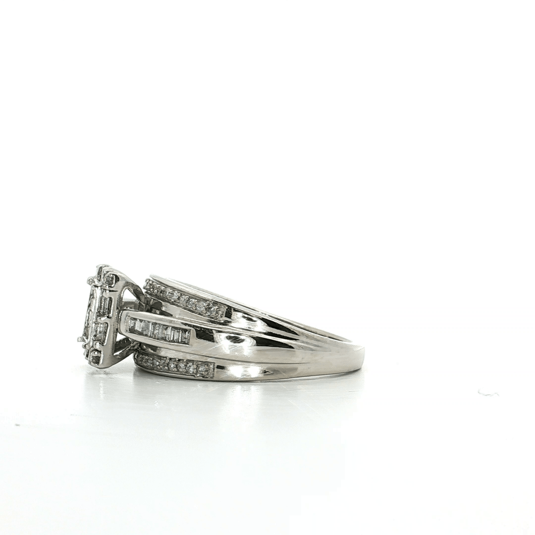 1.00 CTW Natural Princess Cut & Round Brilliant Cut Cluster Diamond Ring in 10kt White Gold – Jewelry Depot, Inc.