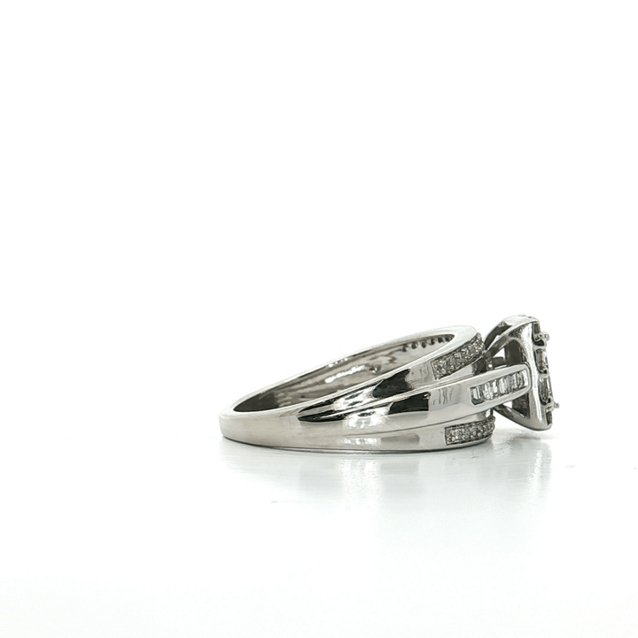 1.00 CTW Natural Princess Cut & Round Brilliant Cut Cluster Diamond Ring in 10kt White Gold – Jewelry Depot, Inc.