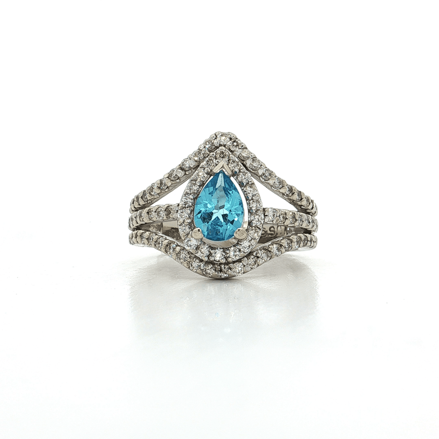Pear-Shaped London Blue Topaz & Near Colorless Diamond Halo Ring (2 3/4 ct. tw.) 14k White Gold