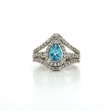 Pear Vivid London Blue Topaz Near-Colorless Halo Diamond Ring (2 ¾ ct. tw.) in 14k White Gold