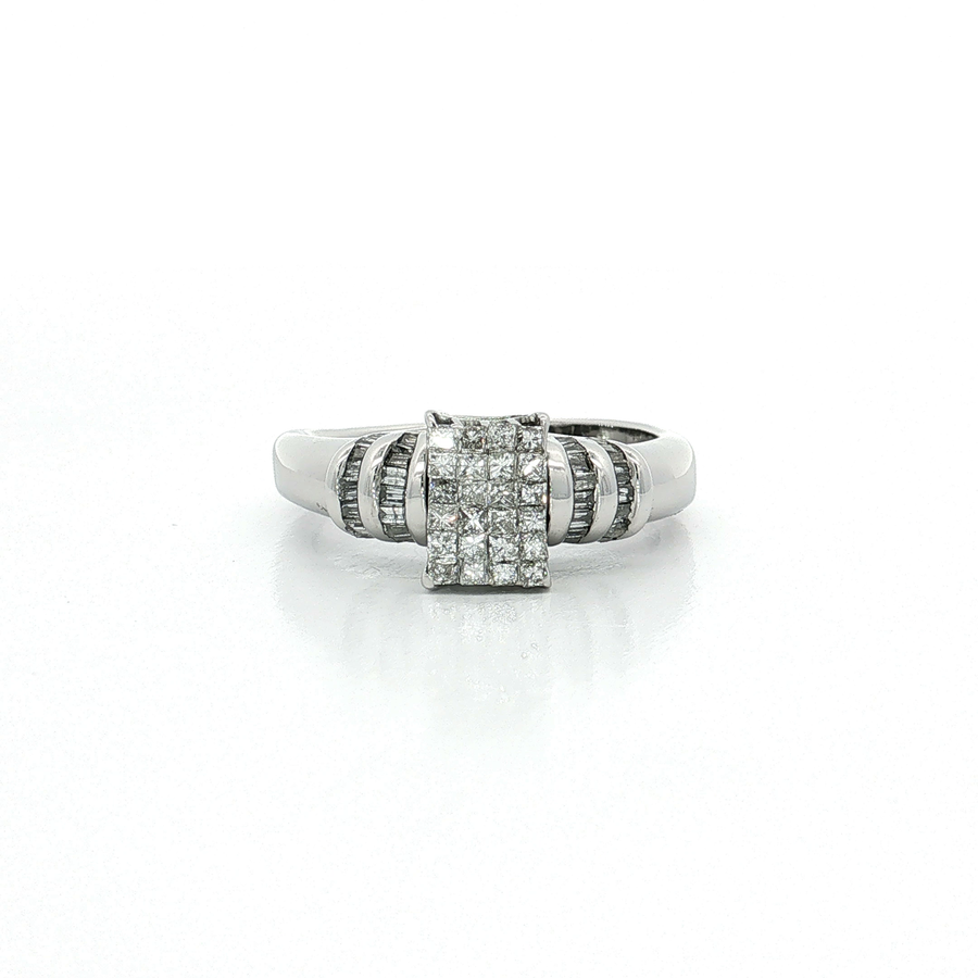 Near Colorless Invisibly Set Princess Cut & Baguette Cut Diamond Ring (1 ct. tw.) 14k White Gold