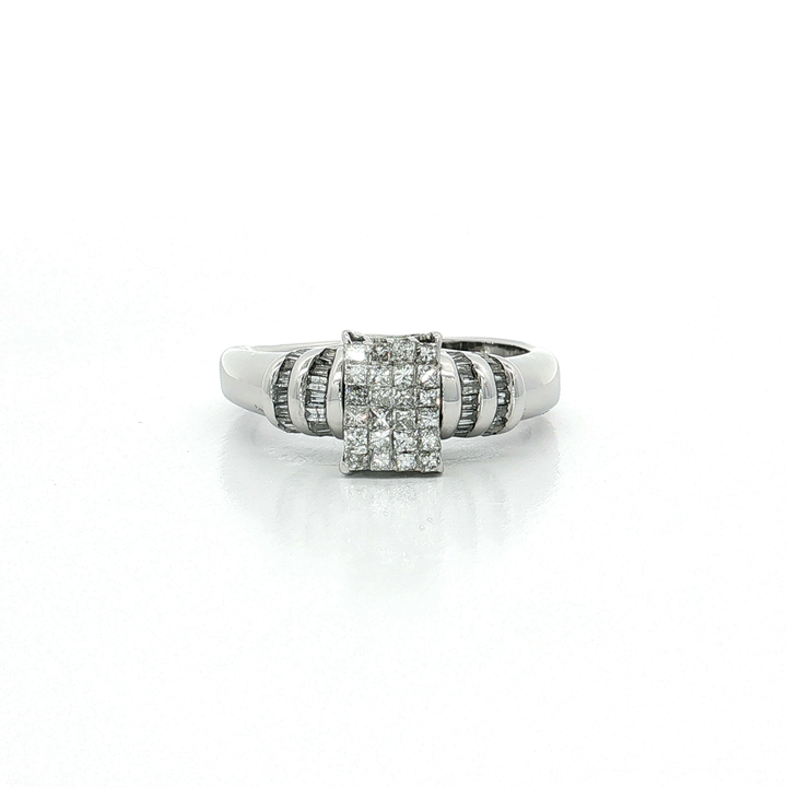Near Colorless Invisibly Set Princess Cut & Baguette Cut Diamond Ring (1 ct. tw.) in 14k White Gold