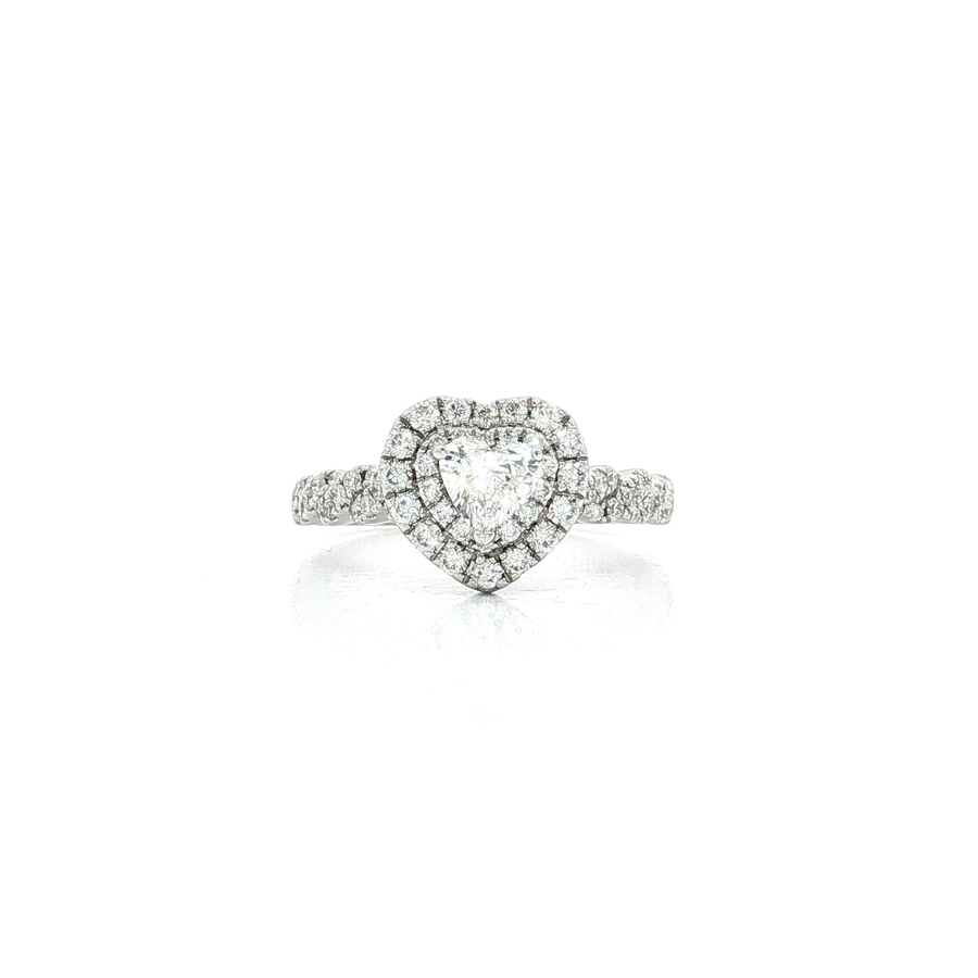 Heart & Round Brilliant Cut Diamond Ring (1 3/4 ct. tw.) with a Double Halo 14k White Gold