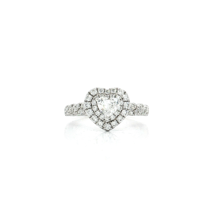 Heart & Round Brilliant Cut Diamond Ring (1 ¾ ct. tw.) with a Double Halo in 14k White Gold
