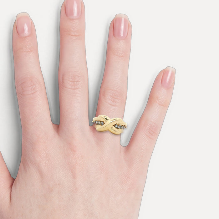 Knot Near-Colorless Diamond Ring (1 ct. tw.) in 14k Yellow Gold shown on a hand (light skin tone)