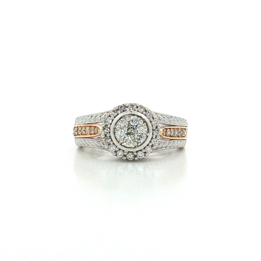 Cluster Halo Near-Colorless Diamond Ring (1 ct. tw.) 14k White & Yellow Gold